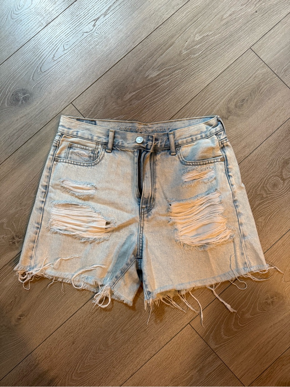 American Eagle Outfitters Light Blue Distressed Denim Shorts